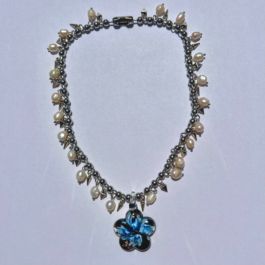 Pearly Spiked Garden (Blue) Necklace