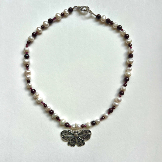 Garnet Butterfly Necklace